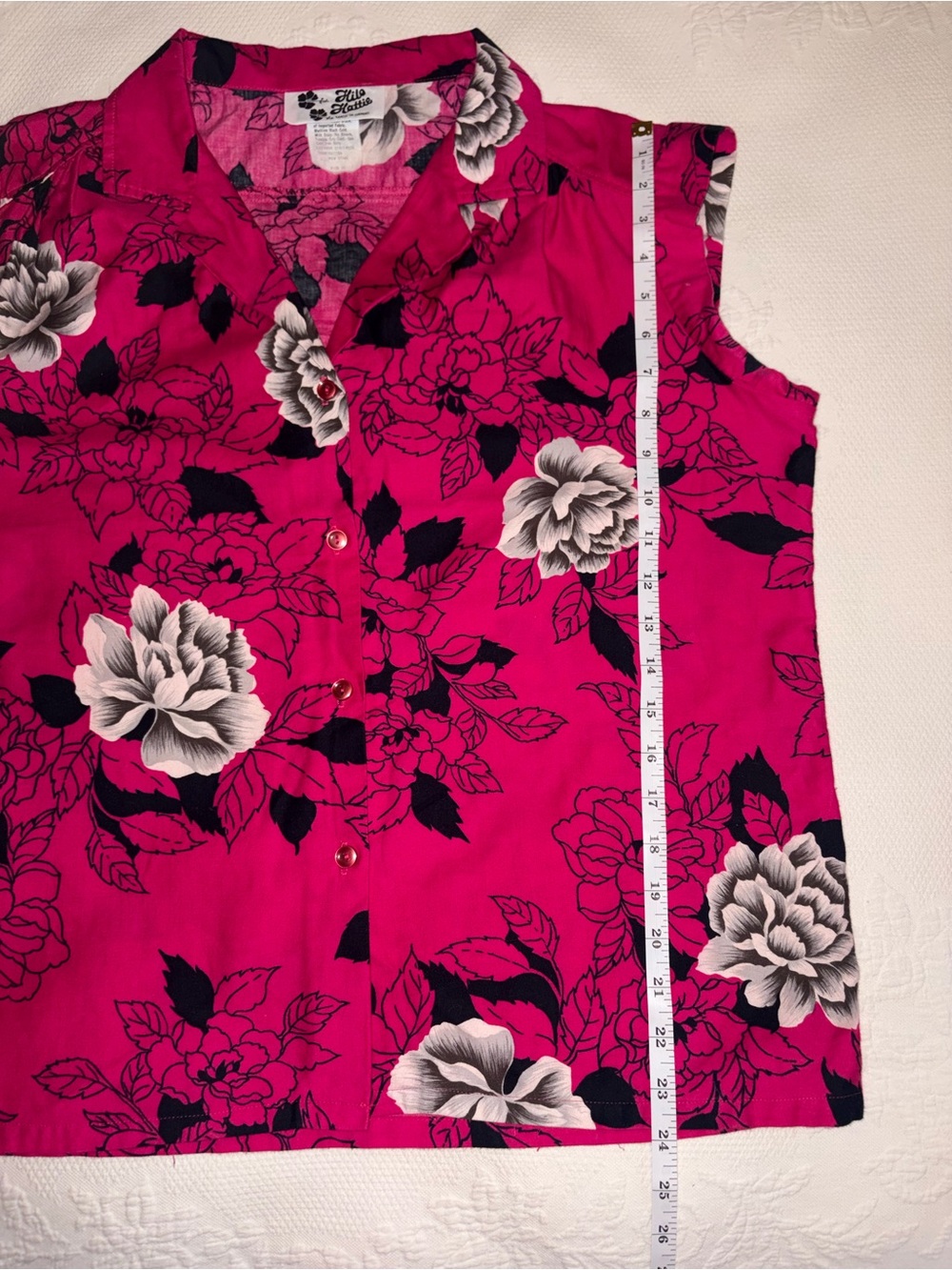 Vintage Hilo Hattie Hawaiian Floral Button-Down Sleeveless Blouse - size X - Picture 9 of 10